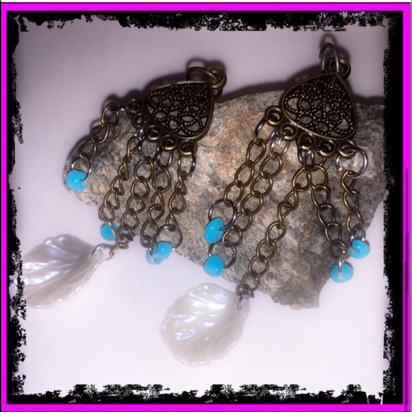 New Handmade Antique S925 Silver Turquoise Shell Bronze Dangle Earrings - Picture 6 of 14